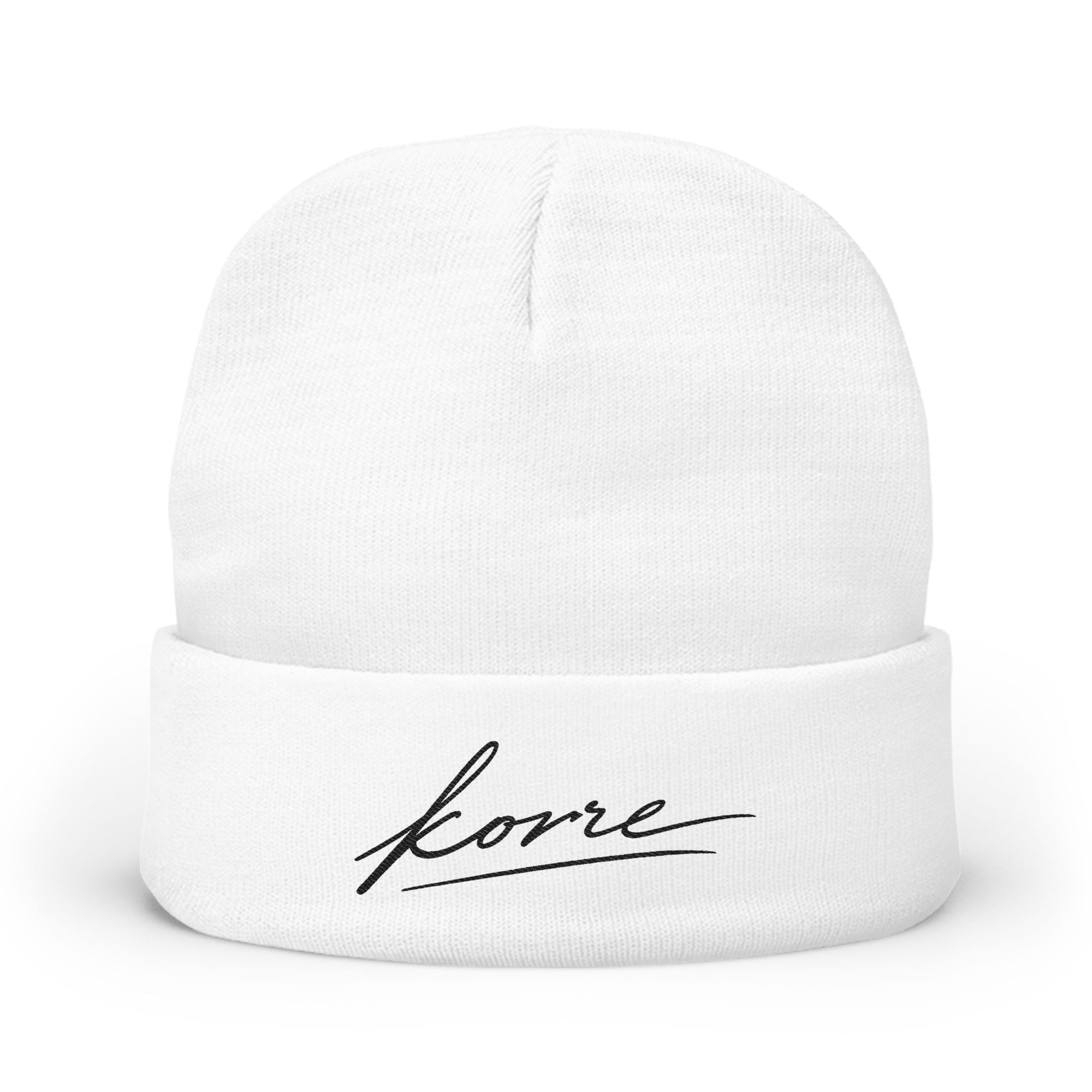 Embroidered 'korre' Knit Beanie — Minimal Script Winter Hat
